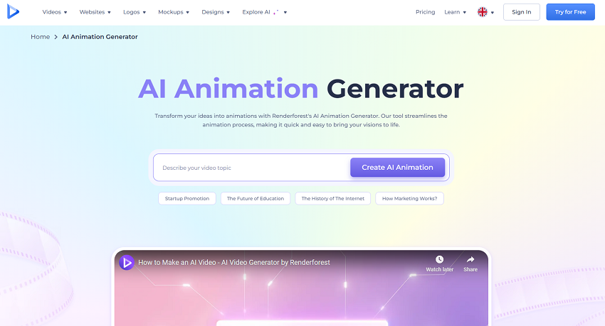 Renderforest AI Animation Generator
