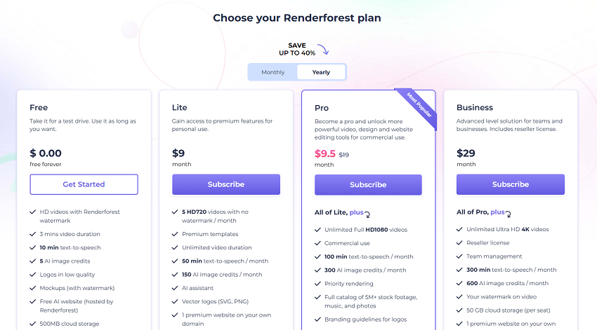 Renderforest Pricing