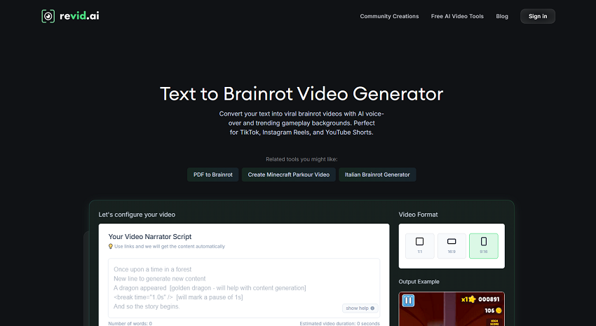 Revid.ai Text to Brainrot Video Generator