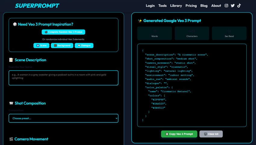 Free VEO 3 prompt generator - Superprompt