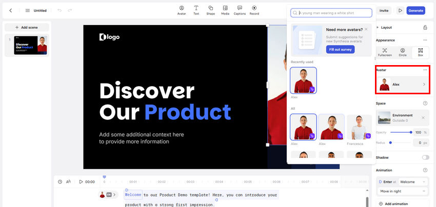 Select AI avatar for your video