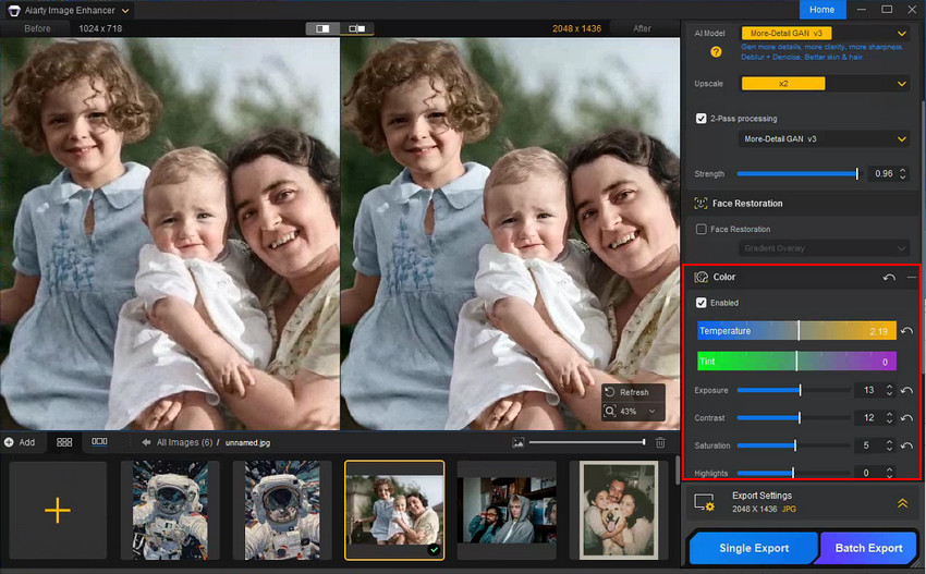color adjustment in Aiarty Image Enhancer