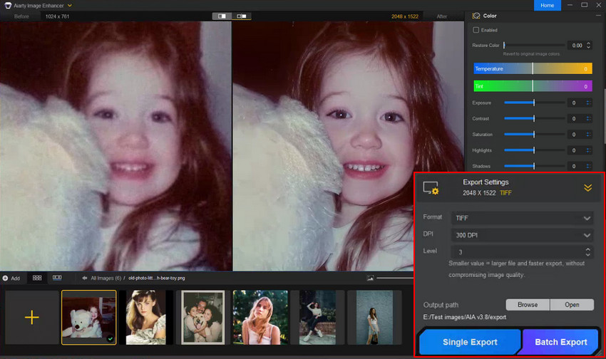 Export enhanced face from Aiarty Image Enhancer