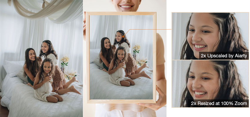 Before and after enhancing a scanned photo with Aiarty Image Enhancer