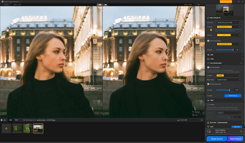 Compare a social media photo before and after enhancement with Aiarty Image Enhancer