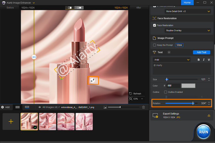 Add text watermark to multiple photos with Aiarty