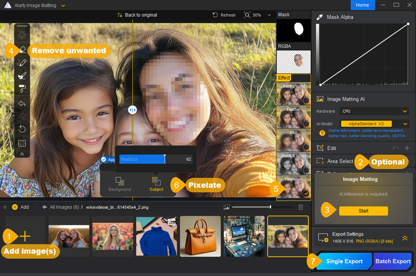 Aiarty Image Matting Pixelates Images