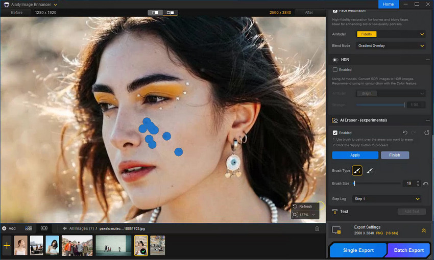 AI erase blemish in Aiarty Image Enhancer 