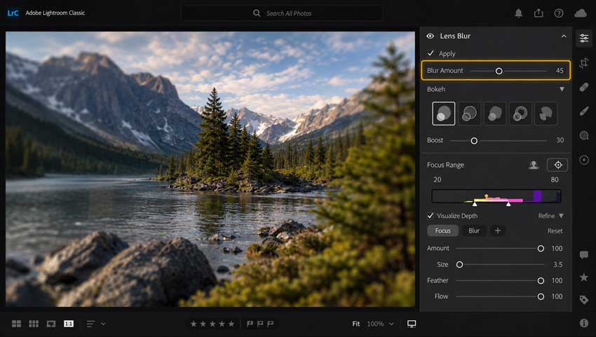 Adjust Blur Amount in Lightroom Lens Blur