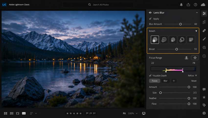 Adjust Bokeh and Bokeh Boost in Lightroom Lens Blur