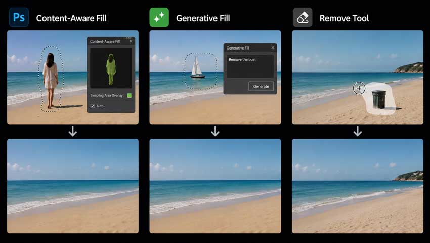 Content-Aware Fill vs Generative Fill vs Remove Tool