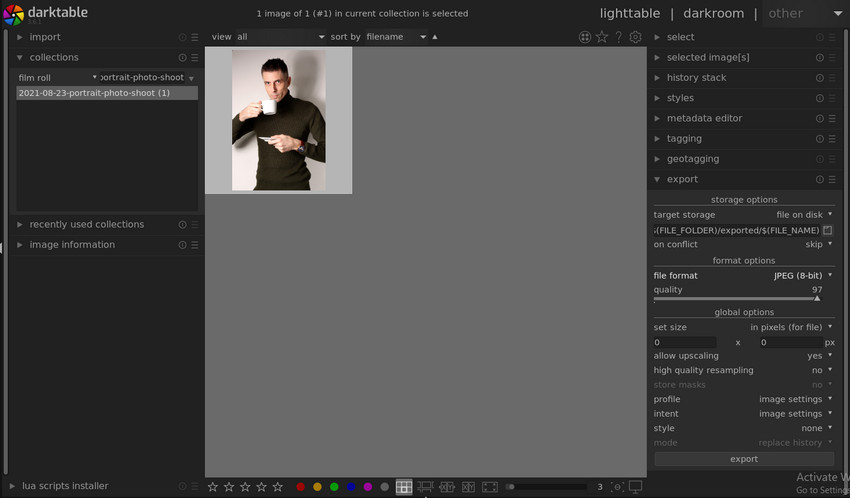 best export settings for Darktable