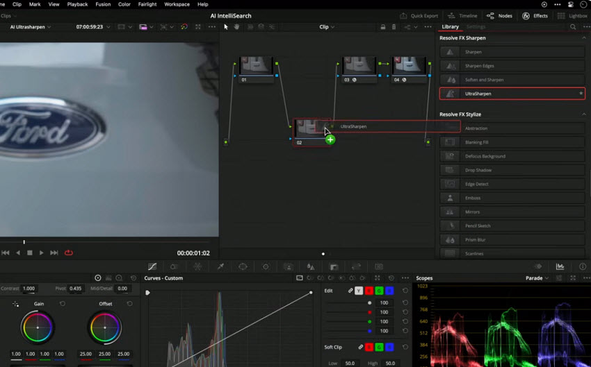 sharpen upscaled image in Davinci Resolve AI Ultrasharpen