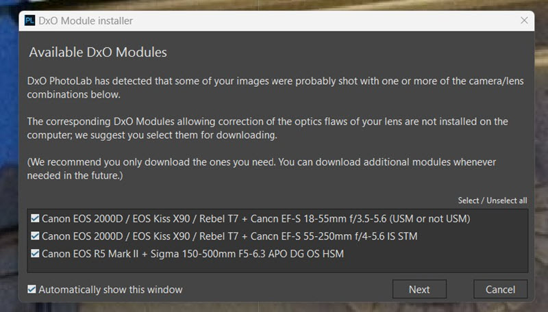 DxO PhotoLab Modules Camera Lens