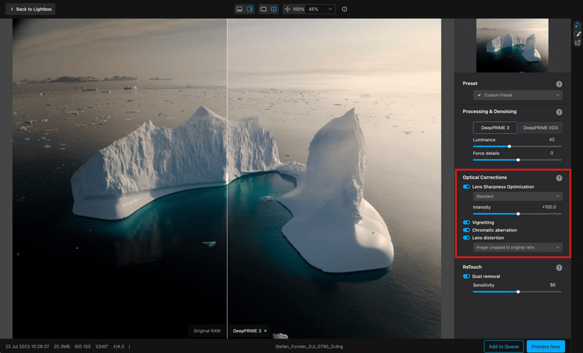 DxO PureRAW optical corrections