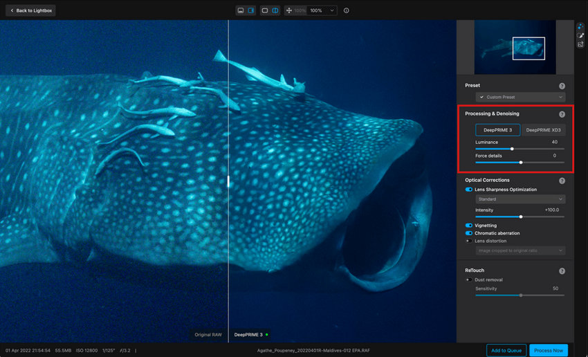 DxO PureRAW processing and denoising