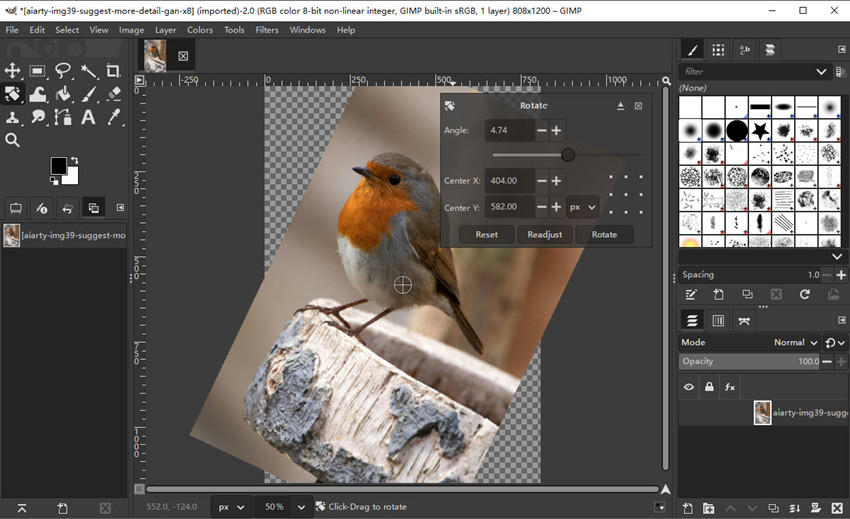 how to rotate in GIMP software