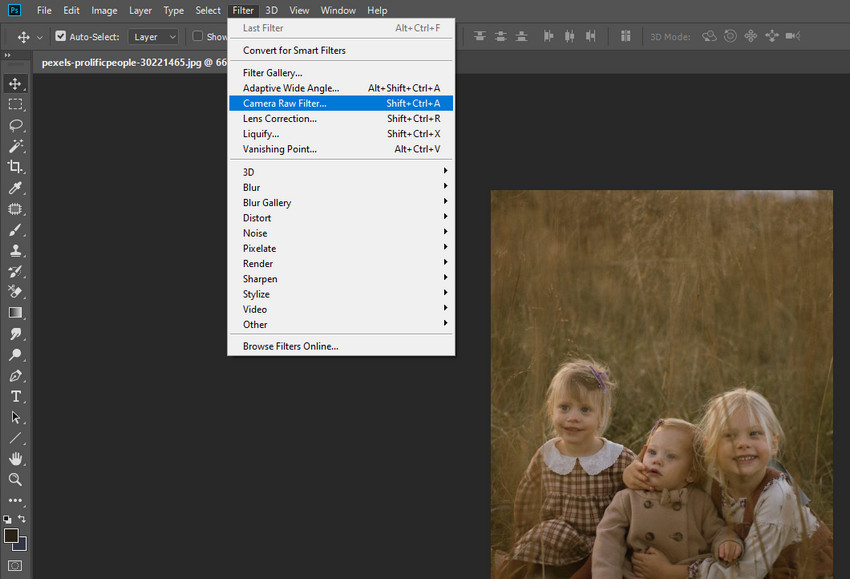 Open Camera Raw Filter from Photoshop