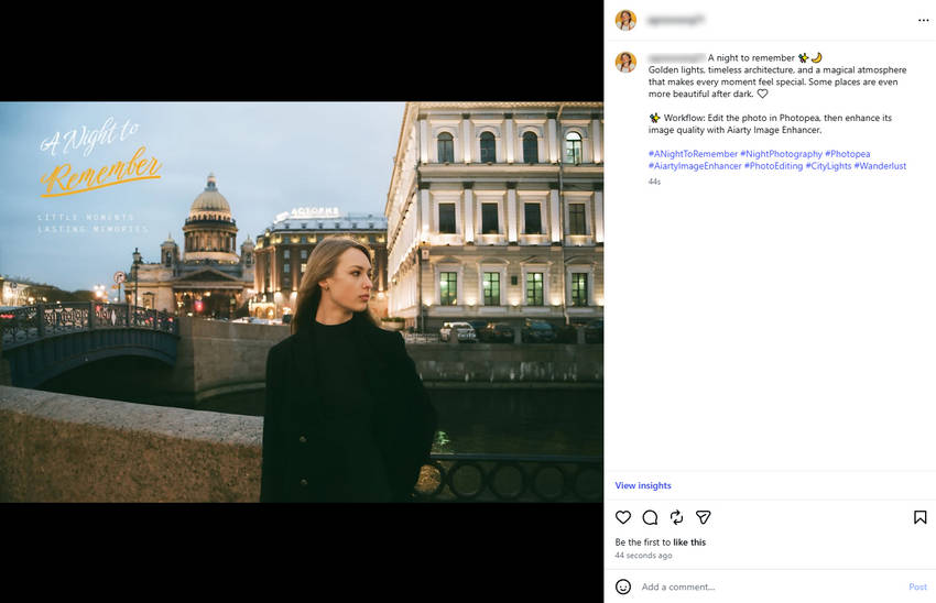Compare a social media photo before and after enhancement with Aiarty Image Enhancer