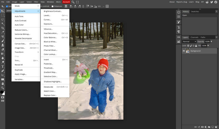 How to adjust color in Photopea