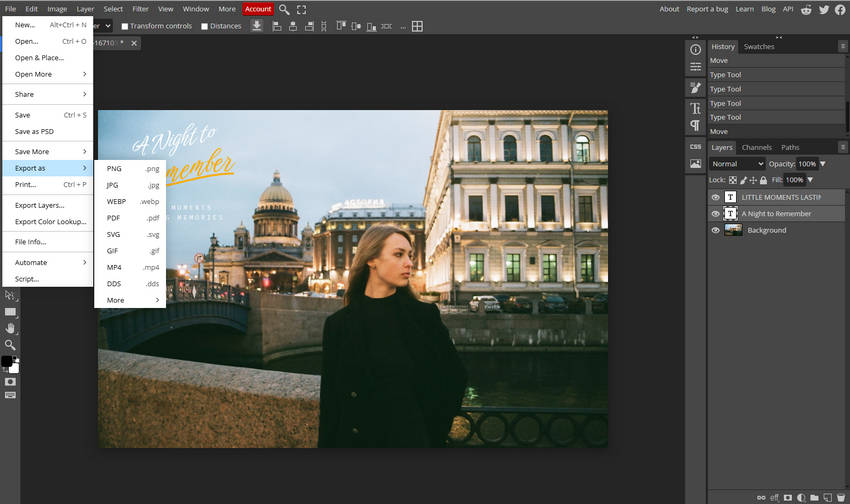 Export a social media photo design from Photopea