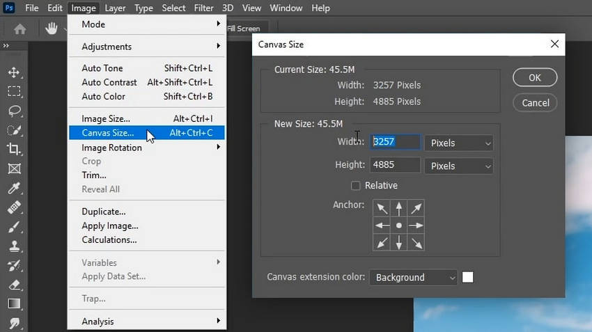 scale the background in photoshop