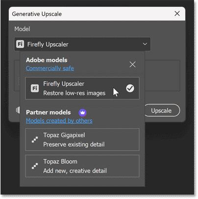 photoshop generative upscale AI models
