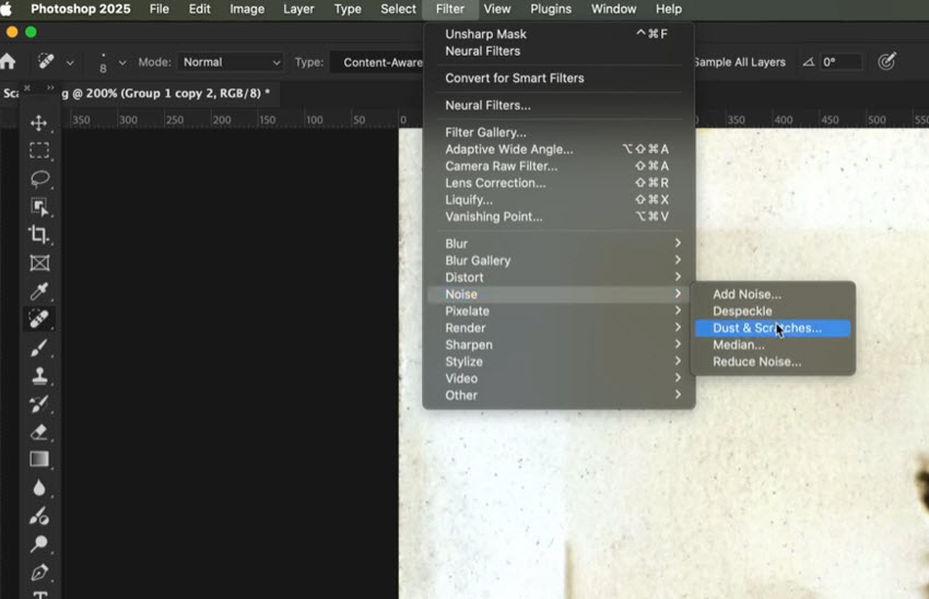 Noisy old photo restoration Photoshop