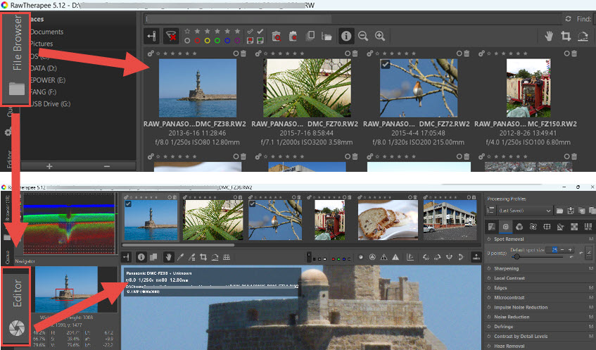 RAW Developing RawTherapee UI