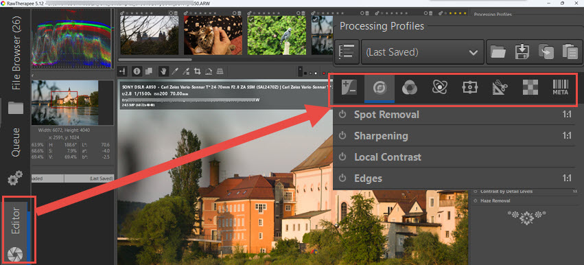 RawTherapee Interface Editor Tab