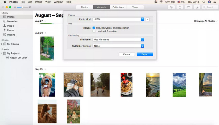 Export the resized photo from Photos App
