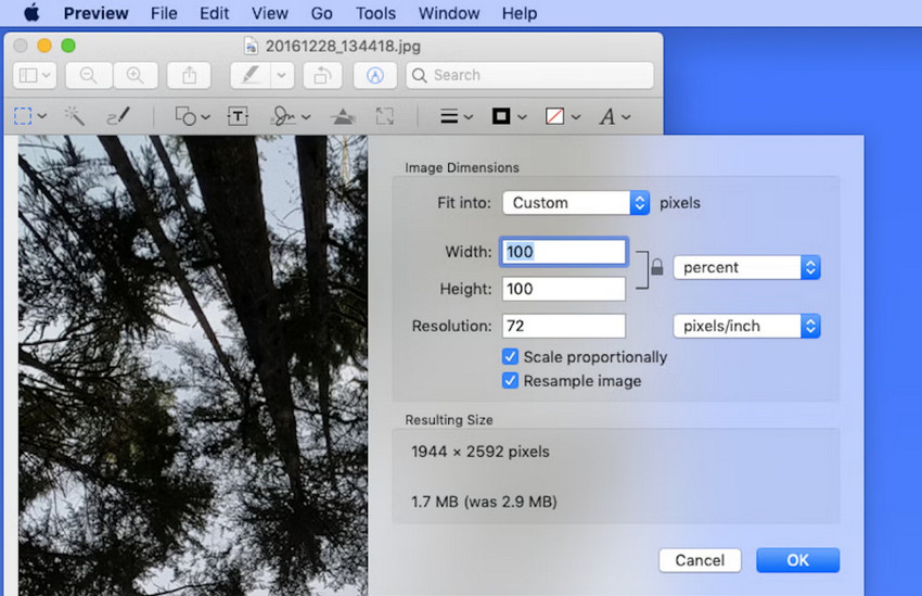 Free resize image in Preview on Mac
