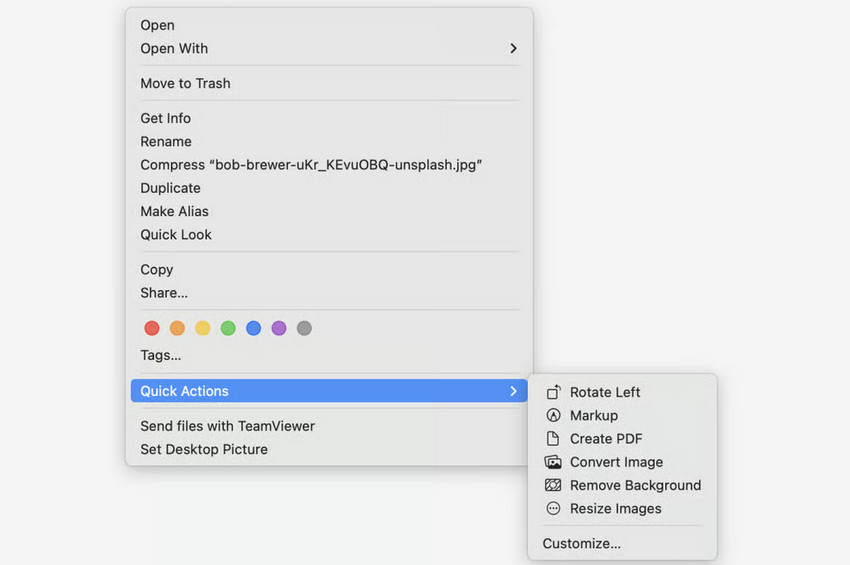 Enable Quick Action to Resize Images