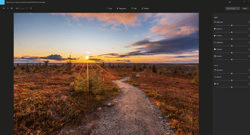 windows photos app adjust colors