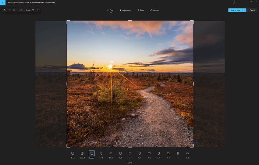 windows photos app crop images
