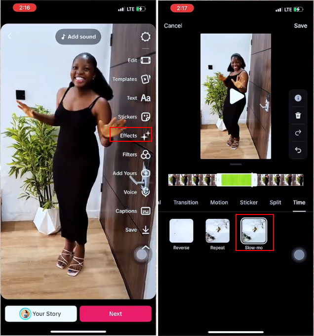 Add slow motion effect to video on TikTok