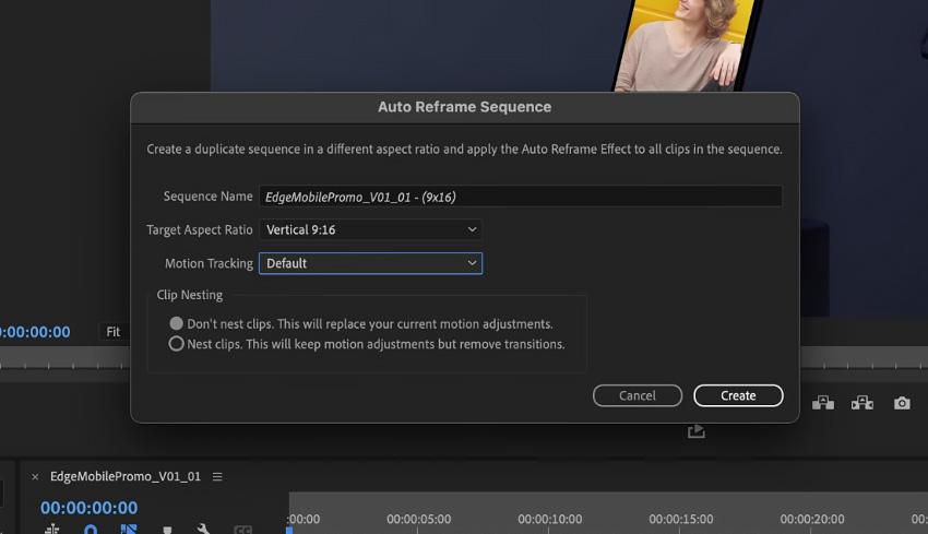 Premiere Pro Auto Reframe Sequence settings