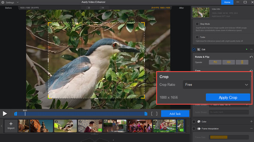 Aiarty Video Enhancer Crop Footage