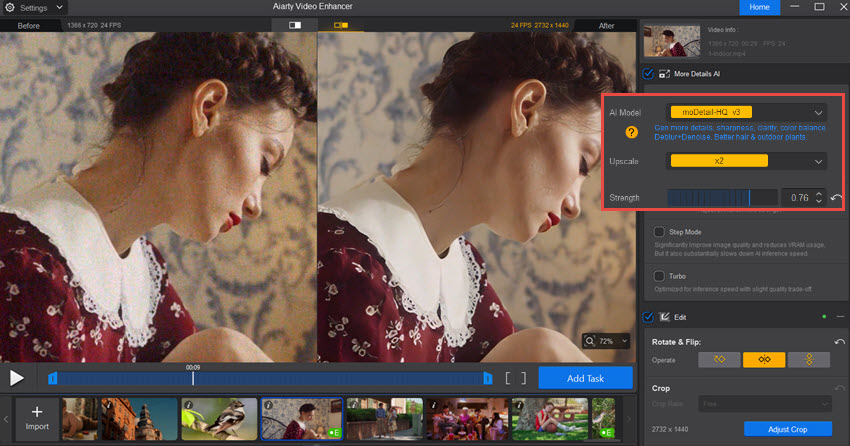 Aiarty Video Enhancer Rotate Flip Denoise