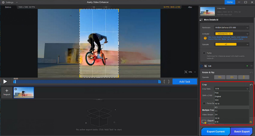 change aspect ration in Aiarty Video Enhancer