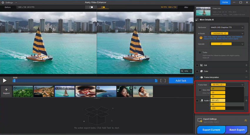 change frame rate in Aiarty Video Enhancer