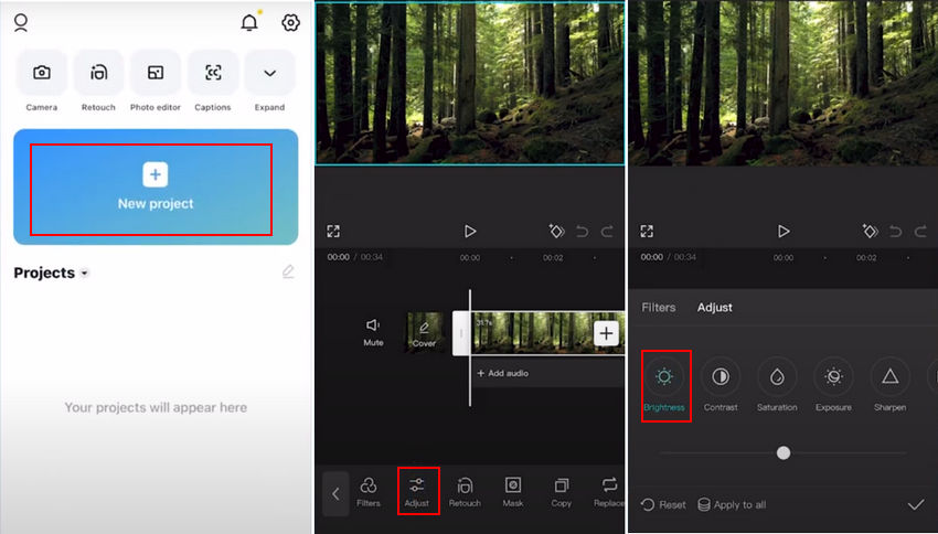 Brighten a video in capcut