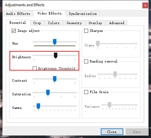 Brighten a video in VLC