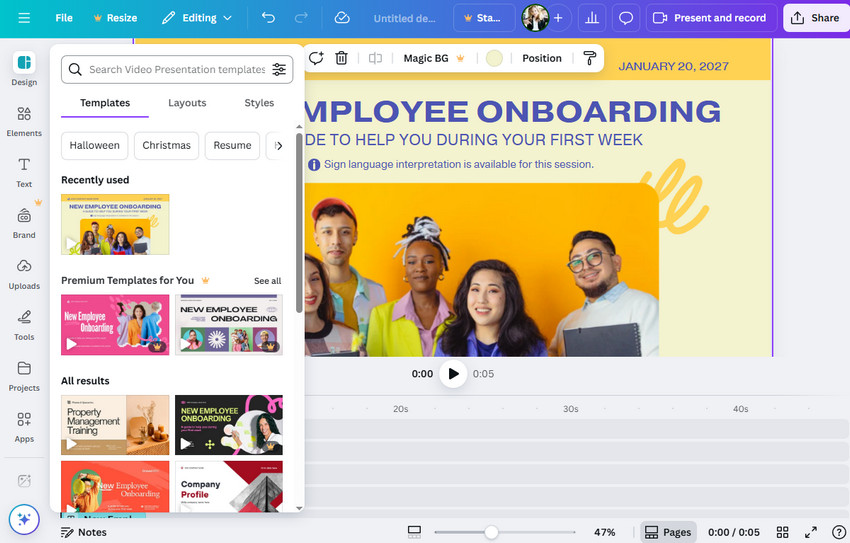 Canva presentation video maker