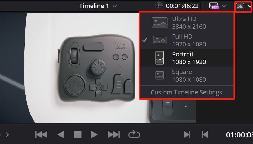 change resolution in DaVinci Resolve Cut page