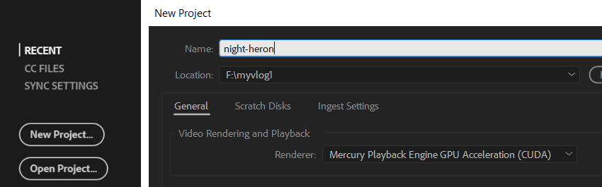 Create New Project Premiere