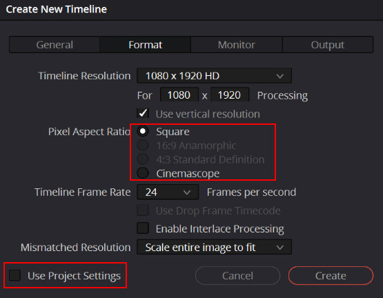 Change Timeline Aspect Ratio DaVinci Resolve
