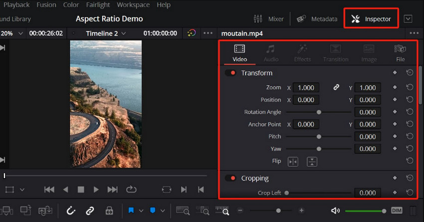 Davinci Resolve Change Individual Clip Aspect Ratio