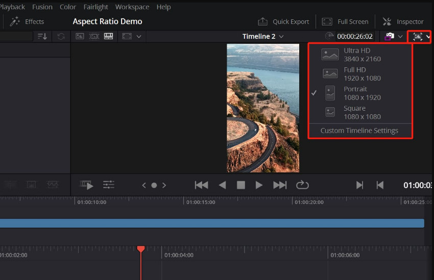 Adjust Video Aspect Ratio in DaVinci Resolve Cut Page