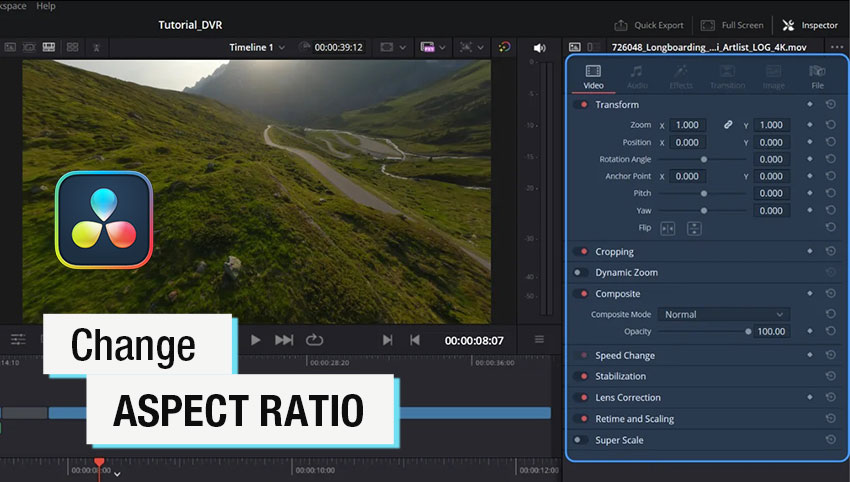 how to change aspect ratio in Davinci Resolve